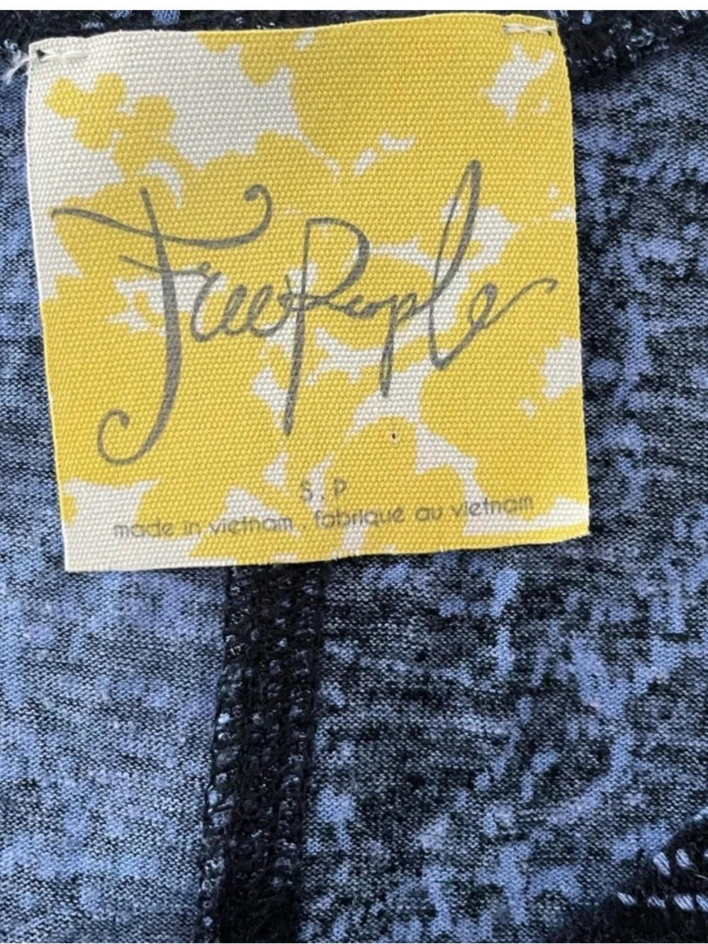 Free People High Low Split Back Top Size Small Black Blue Floral